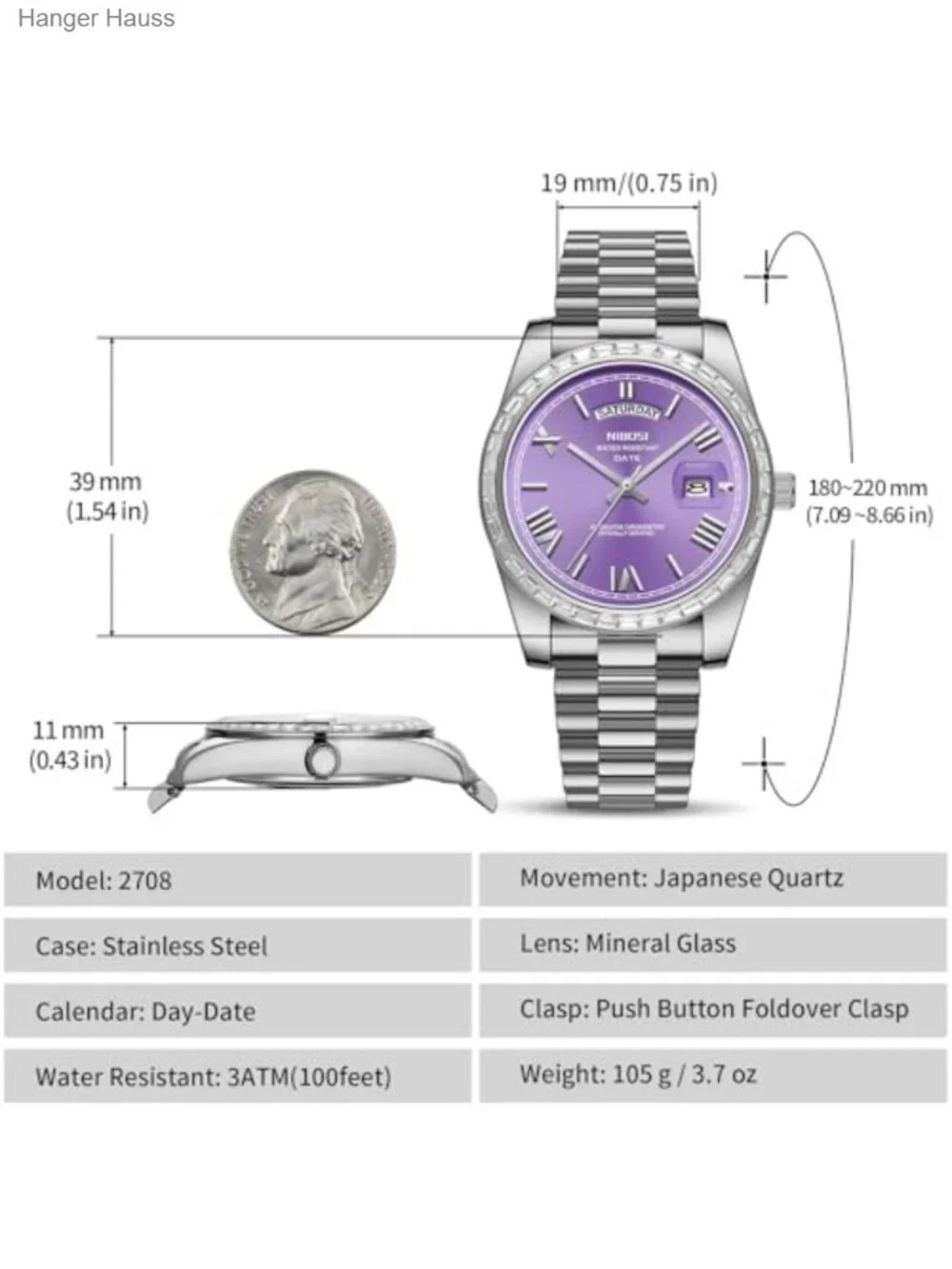 Men's Analog Quartz Watch Stainless Steel Day Date Dress Wristwatch